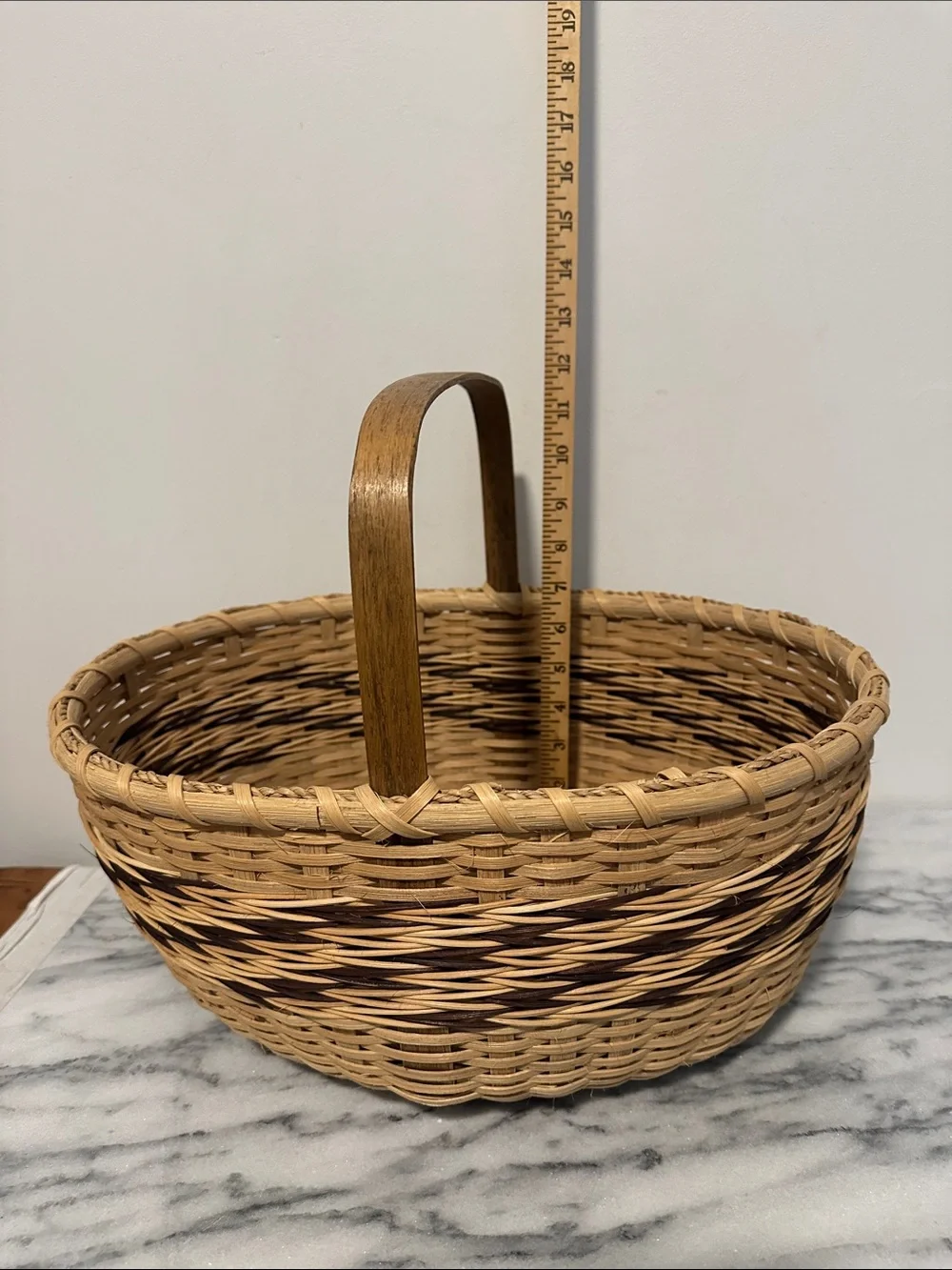 Nantucket style gathering basket signed Barb & Carol ‘95 wood bottom vintage
